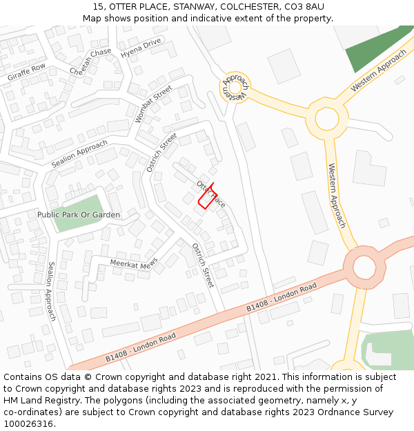 15, OTTER PLACE, STANWAY, COLCHESTER, CO3 8AU: Location map and indicative extent of plot