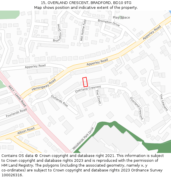 15, OVERLAND CRESCENT, BRADFORD, BD10 9TG: Location map and indicative extent of plot