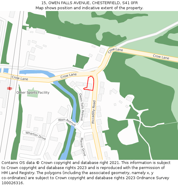15, OWEN FALLS AVENUE, CHESTERFIELD, S41 0FR: Location map and indicative extent of plot