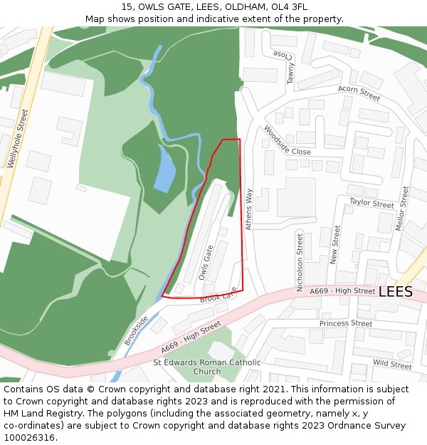15, OWLS GATE, LEES, OLDHAM, OL4 3FL: Location map and indicative extent of plot