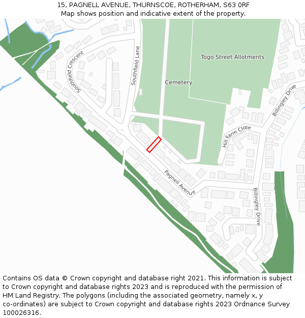15, PAGNELL AVENUE, THURNSCOE, ROTHERHAM, S63 0RF: Location map and indicative extent of plot
