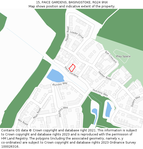 15, PAICE GARDENS, BASINGSTOKE, RG24 9NX: Location map and indicative extent of plot