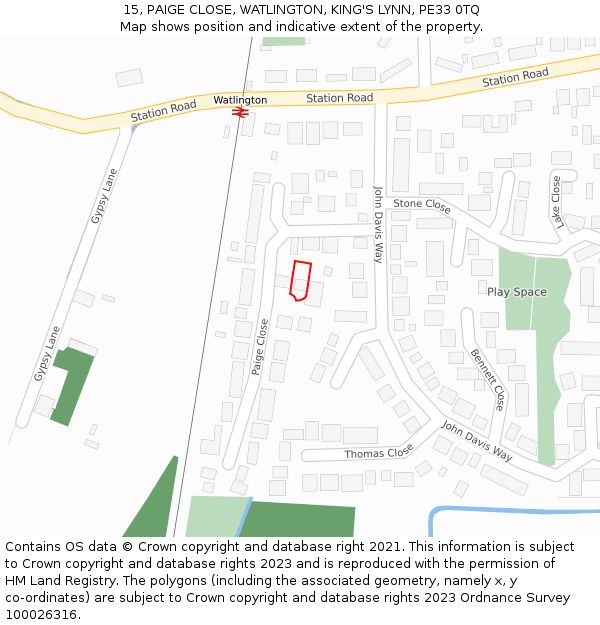 15, PAIGE CLOSE, WATLINGTON, KING'S LYNN, PE33 0TQ: Location map and indicative extent of plot