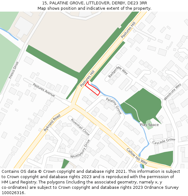15, PALATINE GROVE, LITTLEOVER, DERBY, DE23 3RR: Location map and indicative extent of plot
