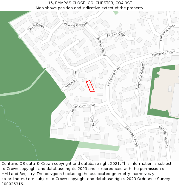 15, PAMPAS CLOSE, COLCHESTER, CO4 9ST: Location map and indicative extent of plot