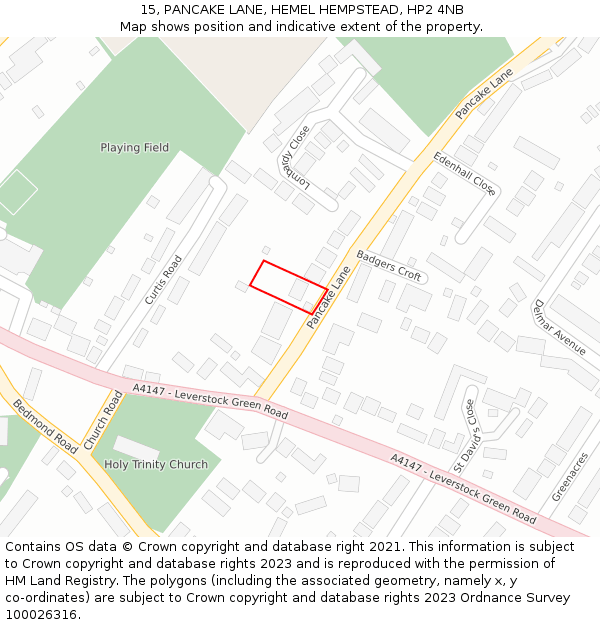 15, PANCAKE LANE, HEMEL HEMPSTEAD, HP2 4NB: Location map and indicative extent of plot