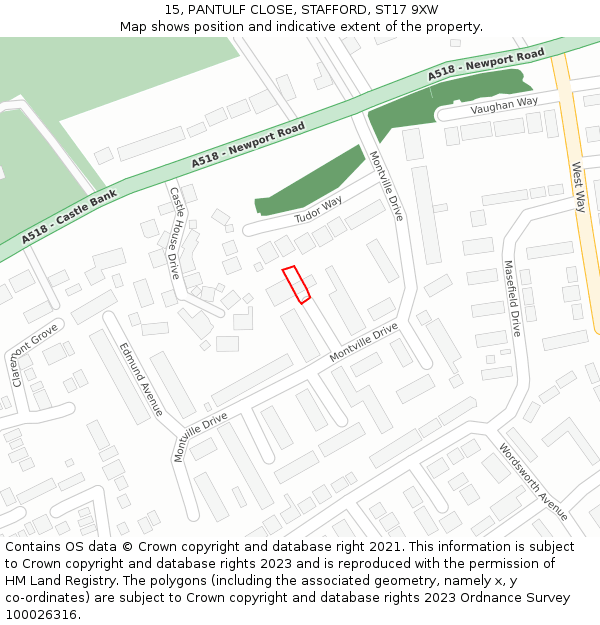 15, PANTULF CLOSE, STAFFORD, ST17 9XW: Location map and indicative extent of plot