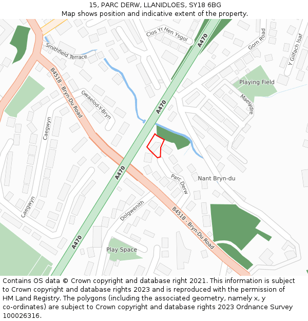 15, PARC DERW, LLANIDLOES, SY18 6BG: Location map and indicative extent of plot