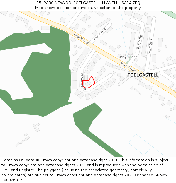 15, PARC NEWYDD, FOELGASTELL, LLANELLI, SA14 7EQ: Location map and indicative extent of plot