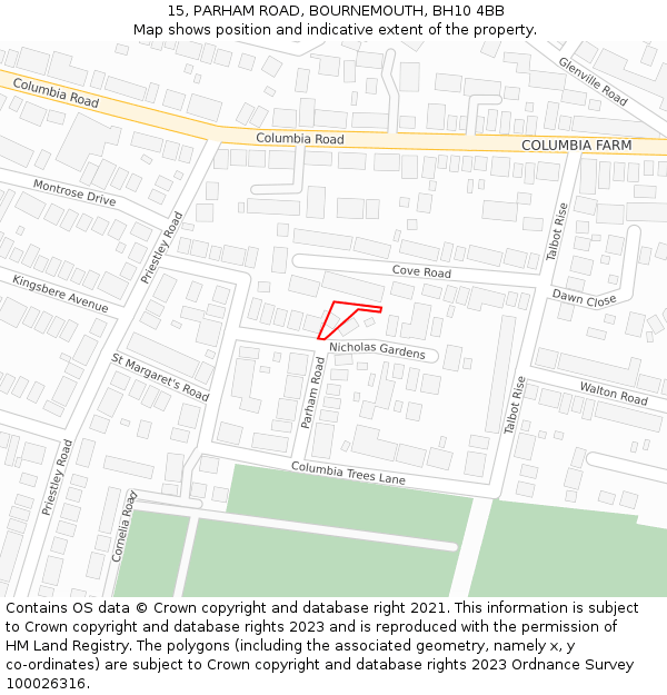 15, PARHAM ROAD, BOURNEMOUTH, BH10 4BB: Location map and indicative extent of plot