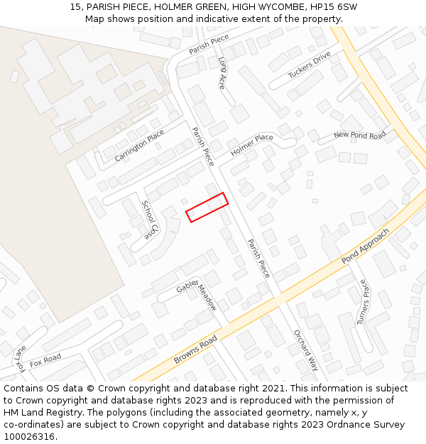 15, PARISH PIECE, HOLMER GREEN, HIGH WYCOMBE, HP15 6SW: Location map and indicative extent of plot