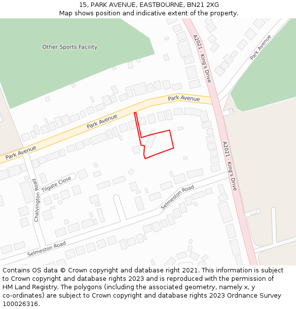 15, PARK AVENUE, EASTBOURNE, BN21 2XG: Location map and indicative extent of plot