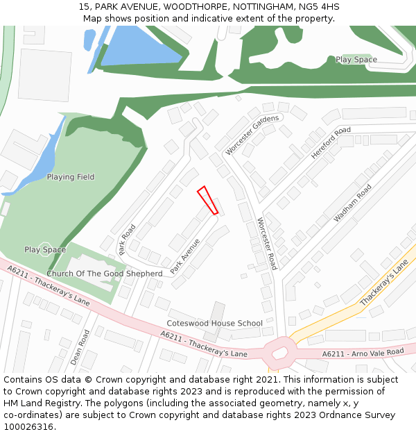 15, PARK AVENUE, WOODTHORPE, NOTTINGHAM, NG5 4HS: Location map and indicative extent of plot