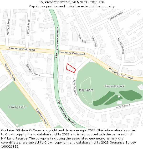 15, PARK CRESCENT, FALMOUTH, TR11 2DL: Location map and indicative extent of plot