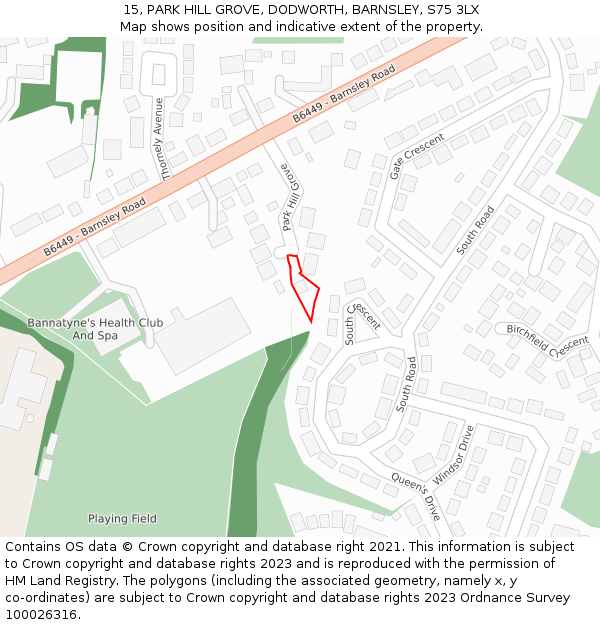 15, PARK HILL GROVE, DODWORTH, BARNSLEY, S75 3LX: Location map and indicative extent of plot