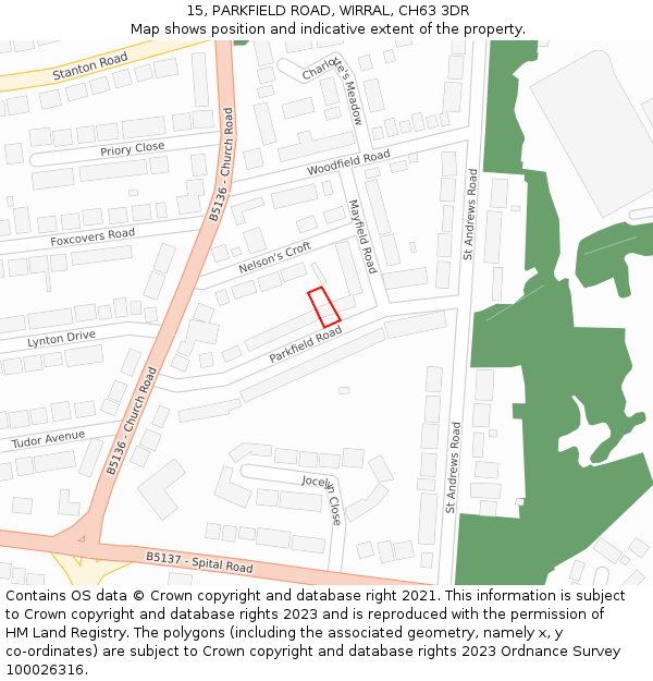 15, PARKFIELD ROAD, WIRRAL, CH63 3DR: Location map and indicative extent of plot
