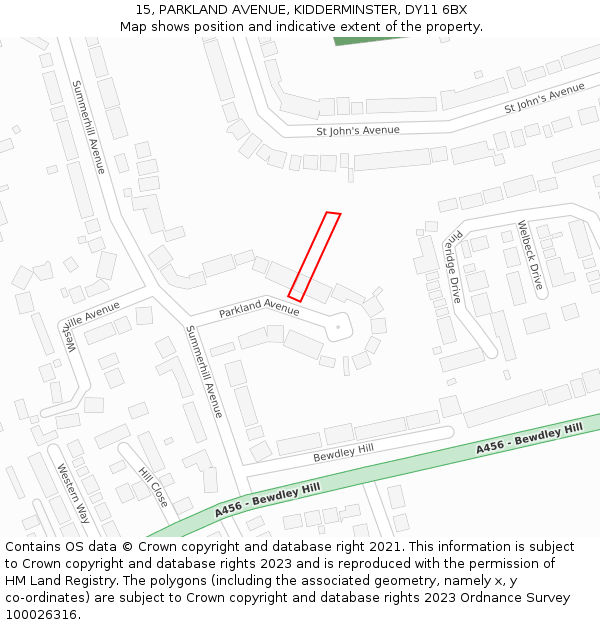 15, PARKLAND AVENUE, KIDDERMINSTER, DY11 6BX: Location map and indicative extent of plot