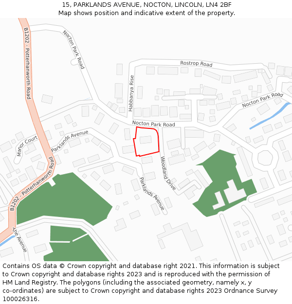 15, PARKLANDS AVENUE, NOCTON, LINCOLN, LN4 2BF: Location map and indicative extent of plot