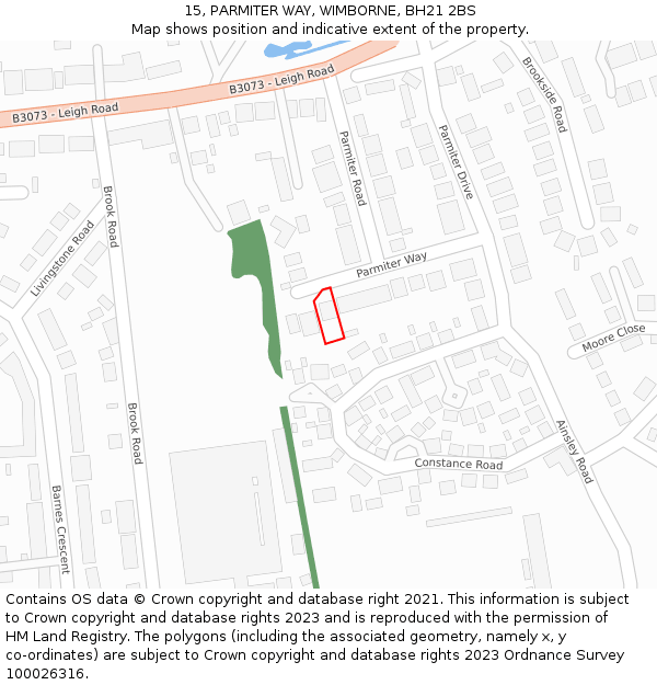 15, PARMITER WAY, WIMBORNE, BH21 2BS: Location map and indicative extent of plot