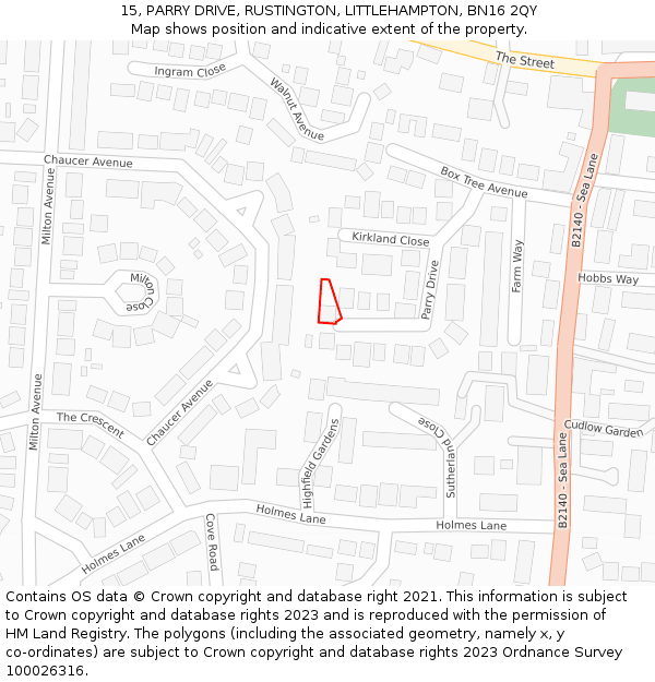 15, PARRY DRIVE, RUSTINGTON, LITTLEHAMPTON, BN16 2QY: Location map and indicative extent of plot