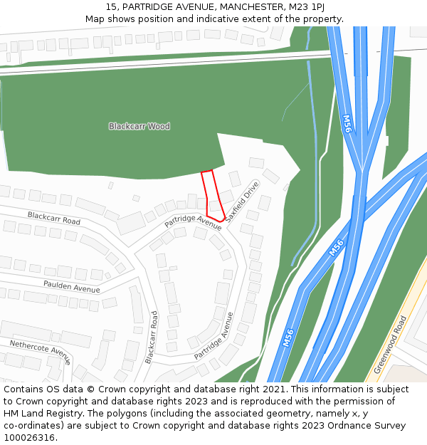 15, PARTRIDGE AVENUE, MANCHESTER, M23 1PJ: Location map and indicative extent of plot