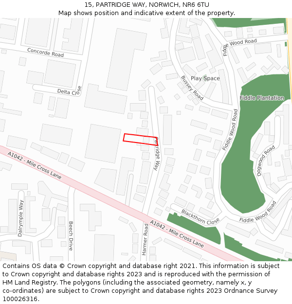 15, PARTRIDGE WAY, NORWICH, NR6 6TU: Location map and indicative extent of plot