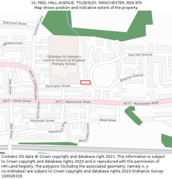 15, PEEL HALL AVENUE, TYLDESLEY, MANCHESTER, M29 8TA: Location map and indicative extent of plot