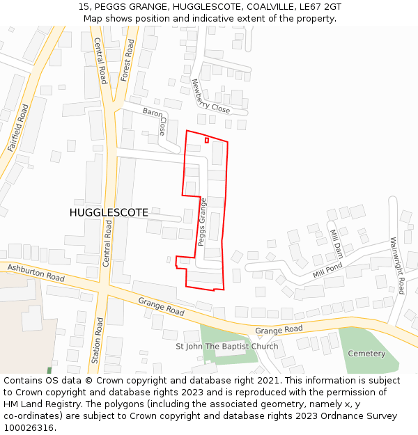 15, PEGGS GRANGE, HUGGLESCOTE, COALVILLE, LE67 2GT: Location map and indicative extent of plot