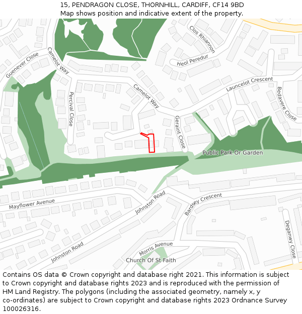 15, PENDRAGON CLOSE, THORNHILL, CARDIFF, CF14 9BD: Location map and indicative extent of plot
