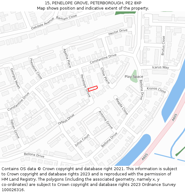 15, PENELOPE GROVE, PETERBOROUGH, PE2 8XP: Location map and indicative extent of plot