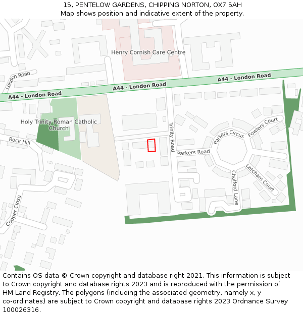 15, PENTELOW GARDENS, CHIPPING NORTON, OX7 5AH: Location map and indicative extent of plot