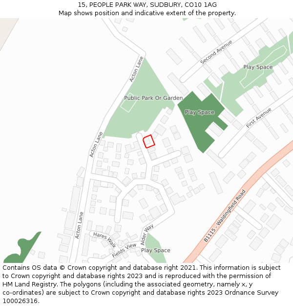15, PEOPLE PARK WAY, SUDBURY, CO10 1AG: Location map and indicative extent of plot
