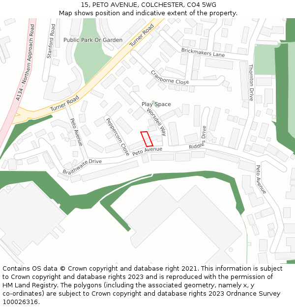 15, PETO AVENUE, COLCHESTER, CO4 5WG: Location map and indicative extent of plot