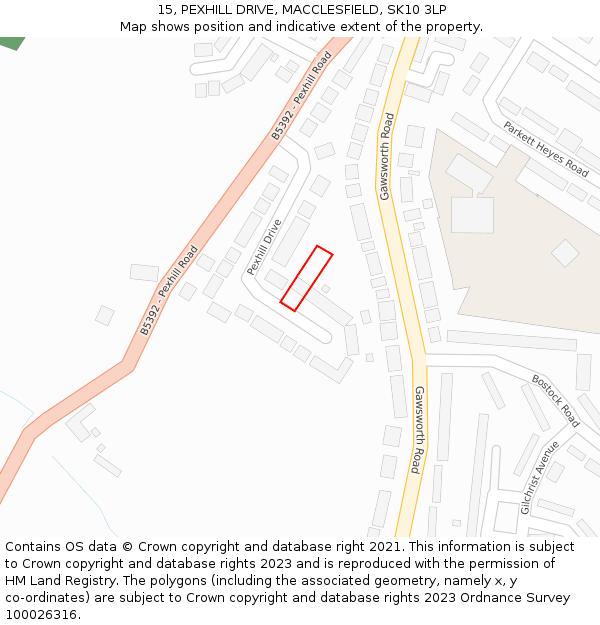 15, PEXHILL DRIVE, MACCLESFIELD, SK10 3LP: Location map and indicative extent of plot