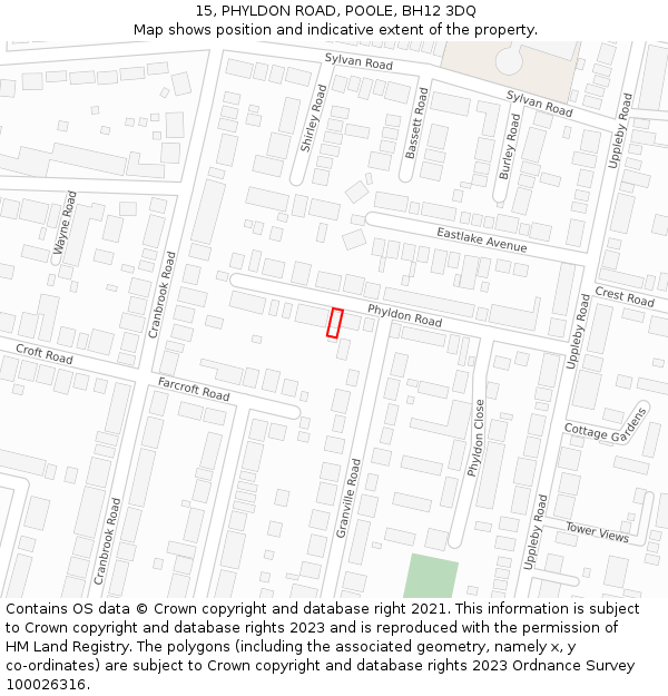 15, PHYLDON ROAD, POOLE, BH12 3DQ: Location map and indicative extent of plot