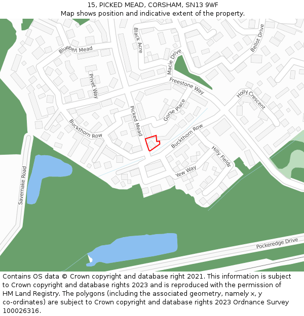 15, PICKED MEAD, CORSHAM, SN13 9WF: Location map and indicative extent of plot