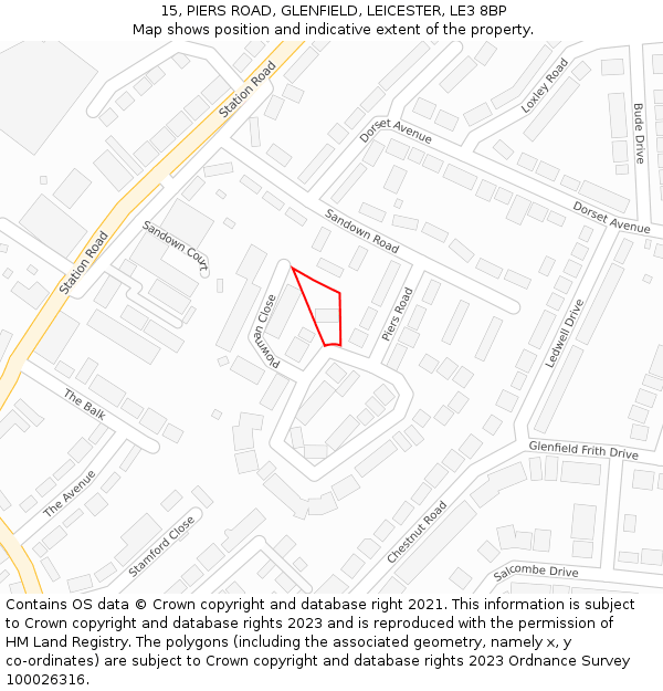 15, PIERS ROAD, GLENFIELD, LEICESTER, LE3 8BP: Location map and indicative extent of plot