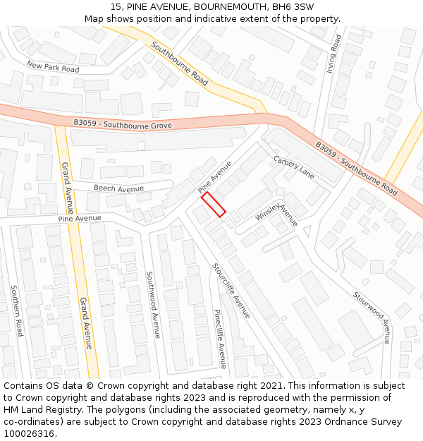 15, PINE AVENUE, BOURNEMOUTH, BH6 3SW: Location map and indicative extent of plot
