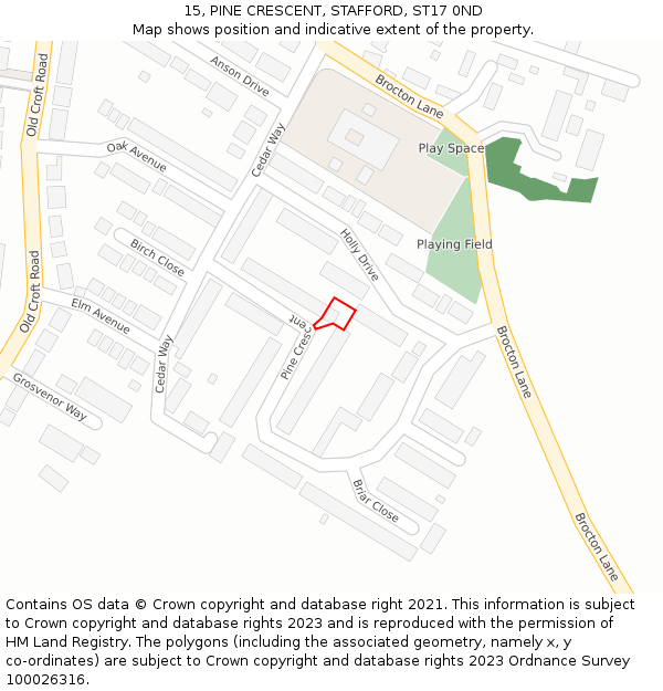 15, PINE CRESCENT, STAFFORD, ST17 0ND: Location map and indicative extent of plot