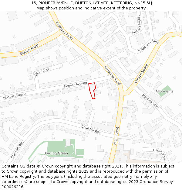 15, PIONEER AVENUE, BURTON LATIMER, KETTERING, NN15 5LJ: Location map and indicative extent of plot