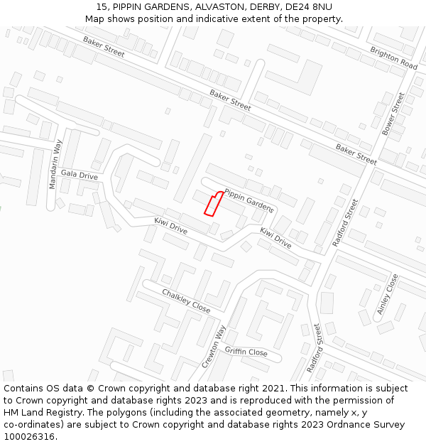 15, PIPPIN GARDENS, ALVASTON, DERBY, DE24 8NU: Location map and indicative extent of plot