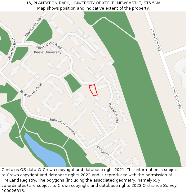 15, PLANTATION PARK, UNIVERSITY OF KEELE, NEWCASTLE, ST5 5NA: Location map and indicative extent of plot