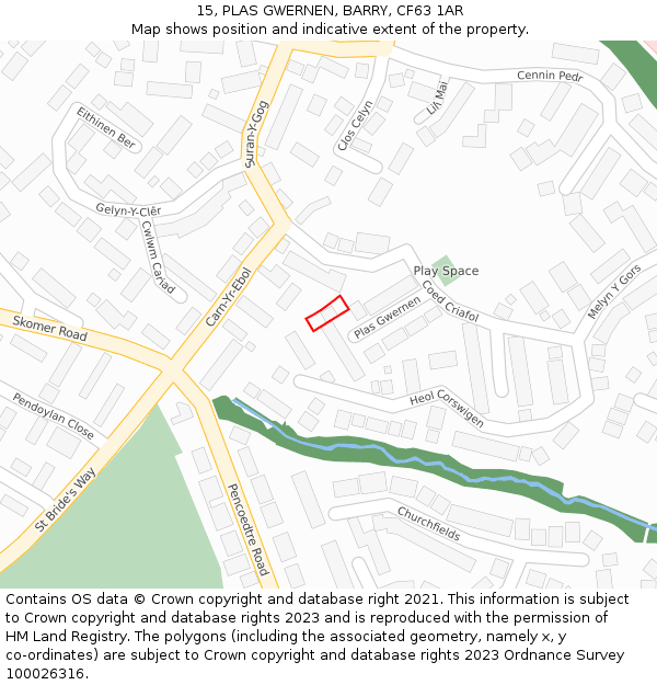 15, PLAS GWERNEN, BARRY, CF63 1AR: Location map and indicative extent of plot