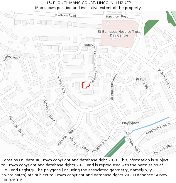 15, PLOUGHMANS COURT, LINCOLN, LN2 4FP: Location map and indicative extent of plot