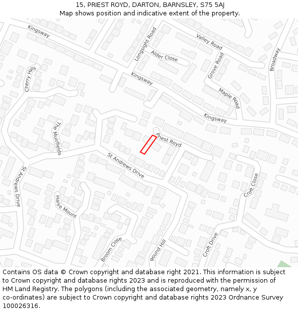 15, PRIEST ROYD, DARTON, BARNSLEY, S75 5AJ: Location map and indicative extent of plot