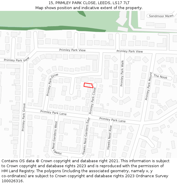 15, PRIMLEY PARK CLOSE, LEEDS, LS17 7LT: Location map and indicative extent of plot