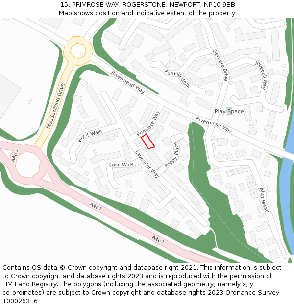 15, PRIMROSE WAY, ROGERSTONE, NEWPORT, NP10 9BB: Location map and indicative extent of plot