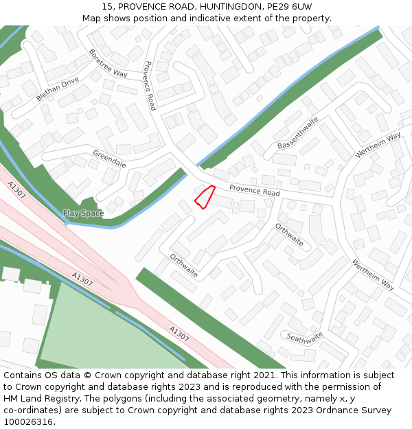 15, PROVENCE ROAD, HUNTINGDON, PE29 6UW: Location map and indicative extent of plot