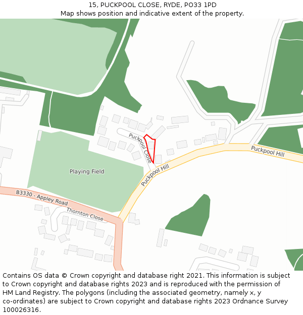 15, PUCKPOOL CLOSE, RYDE, PO33 1PD: Location map and indicative extent of plot