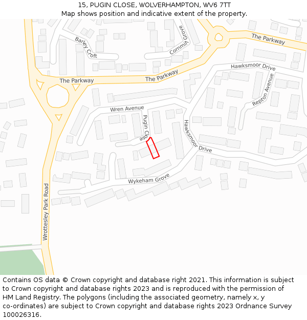 15, PUGIN CLOSE, WOLVERHAMPTON, WV6 7TT: Location map and indicative extent of plot